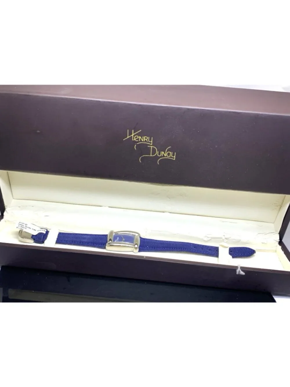 Henry Dunay Sabi Women's Watch Swiss Quartz Tank Blue Dial Leather Nylon Strap